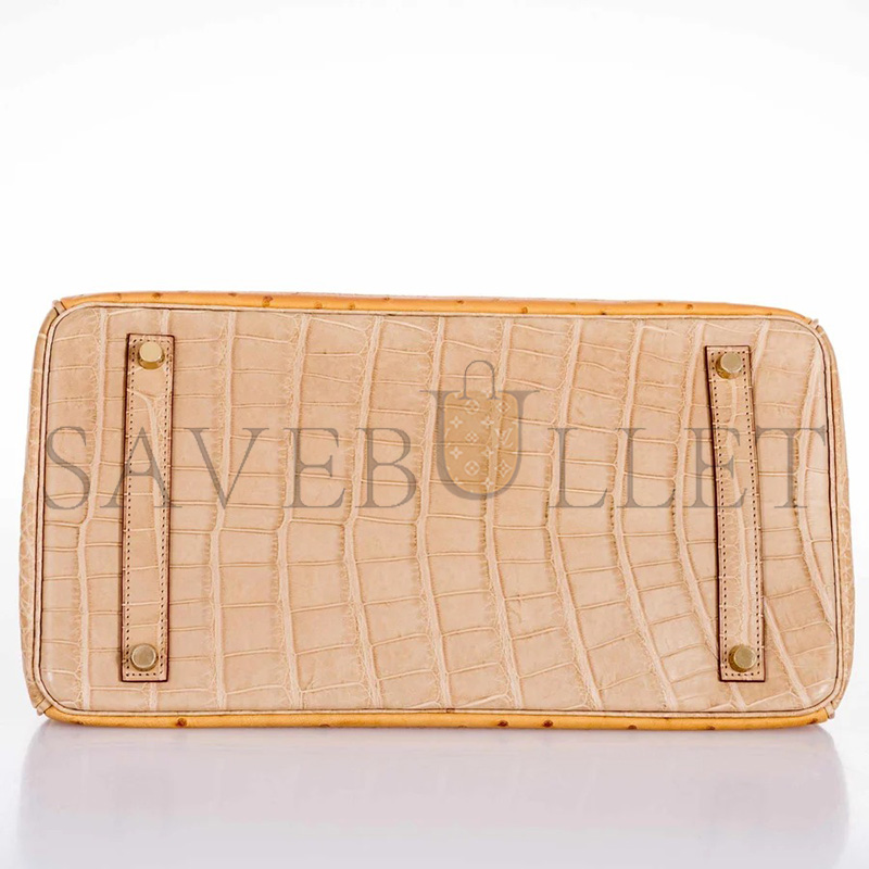 H**mes MASTER BIRKIN 35 GHILLIES GRAND MARRIAGE POUSSIÈRE MATTE ALLIGATOR TABAC CAMEL OSTRICH SESAME LIZARD PERMABRASS HARDWARE (35*25*18cm)